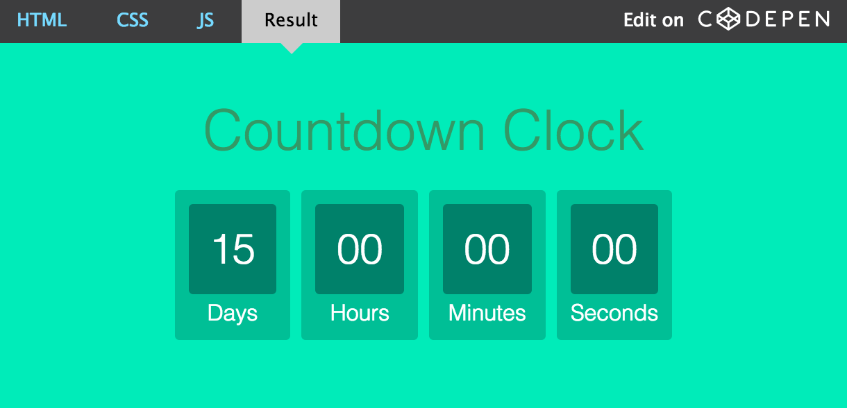 countdown timer javascript codepen